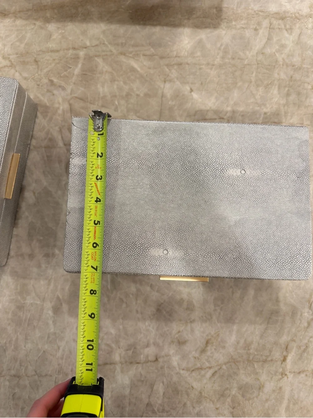 Gray Faux Shagreen Storage Box Set with Gold Accent